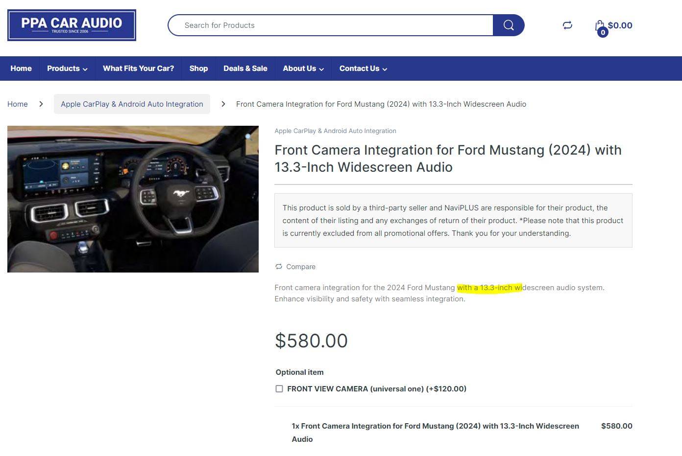 S650 Mustang 2024 Mustang Front Camera System from Naviplus PPA.JPG