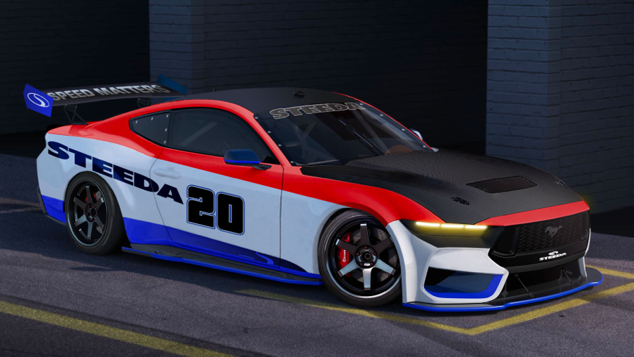 Steeda 20 Road Race Car Livery Preview Rendered on 2024 Mustang Dark