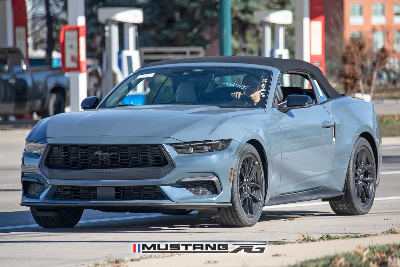 2024 Mustang EcoBoost Convertible Spied in Vapor Blue w/Blue Brembos