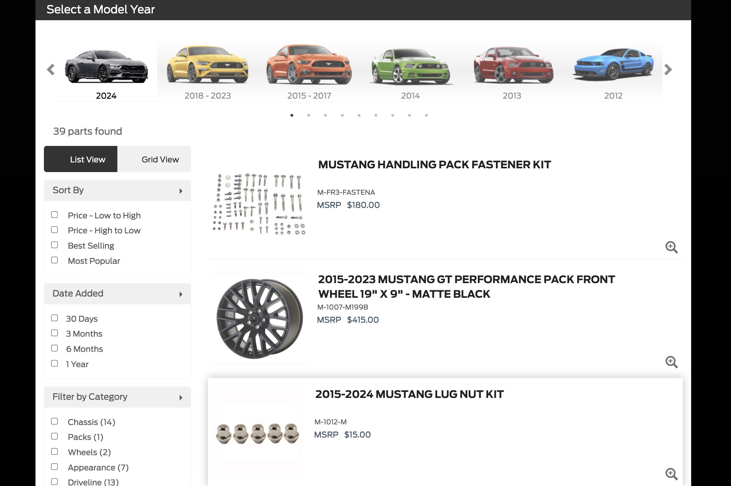 2024 Mustang section live on Ford Performance Parts website Mustang7G